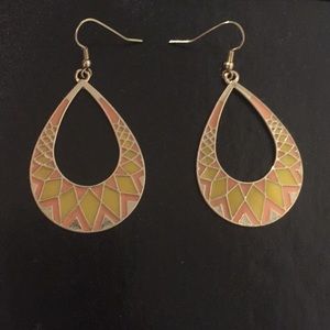 Pink, Yellow & Silver Earrings - Geometric Pattern